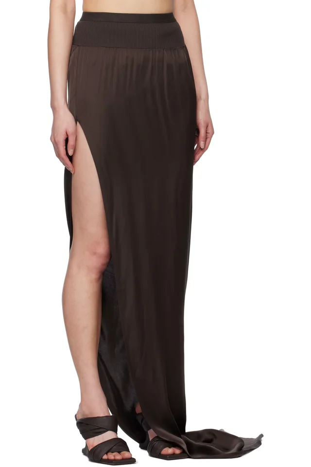 Rick Owens Brown Hollywood Slit Maxi Skirt, photo 2 of 4 from SSENSE