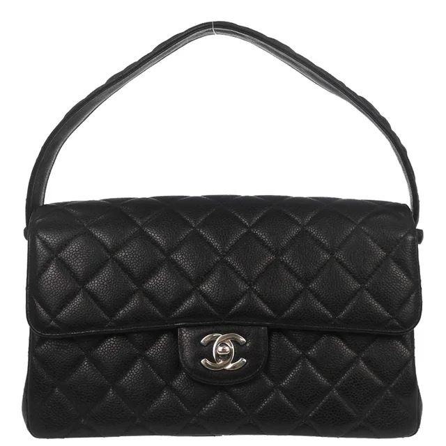 Chanel 1996-1997 Black Caviar Skin Double Sided Flap Medium Handbag in Black Caviar leather from AMORE Vintage Tokyo