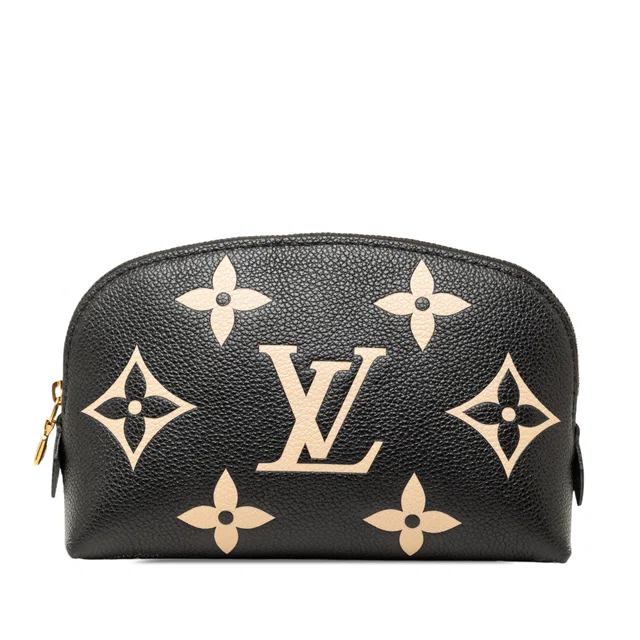 Black Louis Vuitton Bicolor Monogram Empreinte Cosmetic Pouch PM in Black Leather from Designer Revival