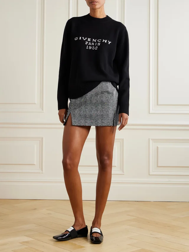 GIVENCHY Paneled herringbone cotton-twill mini skirt in Grey, photo 2 of 2 from NET-A-PORTER (Canada)