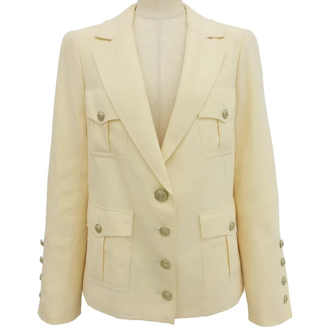 Chanel 2007 Matelassé Stitched CC Logo Button Jacket #36 Ivory from VINTAGE QOO TOKYO