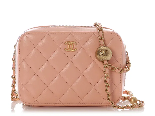 Chanel Mini Light Pink Quilted Lambskin Pearl Crush Camera Bag in Pink Lambskin from Ann's Fabulous Finds