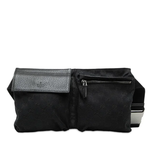 Black Gucci GG Canvas Double Pocket Belt Bag in Black Canvas from Designer Revival