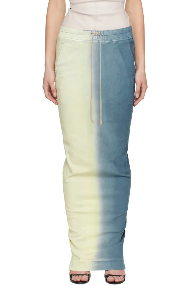 Rick Owens DRKSHDW Blue & Off-White Pull On Pillar Maxi Skirt, image 1 of 1 from SSENSE