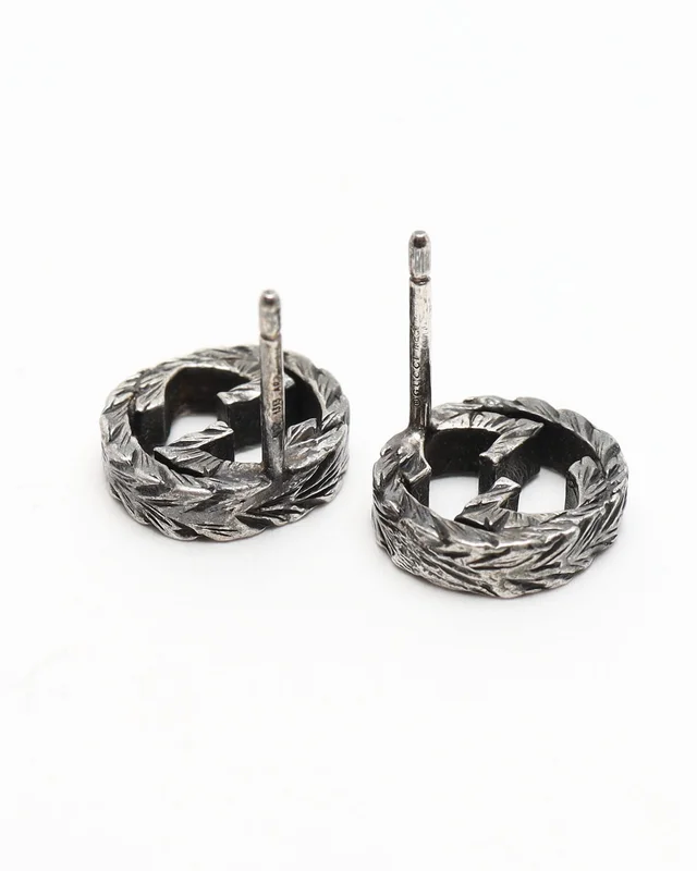 Gucci Interlocking G Arabesque Silver Studs Earrings in Silver from A Retro Tale, photo 3 of 3