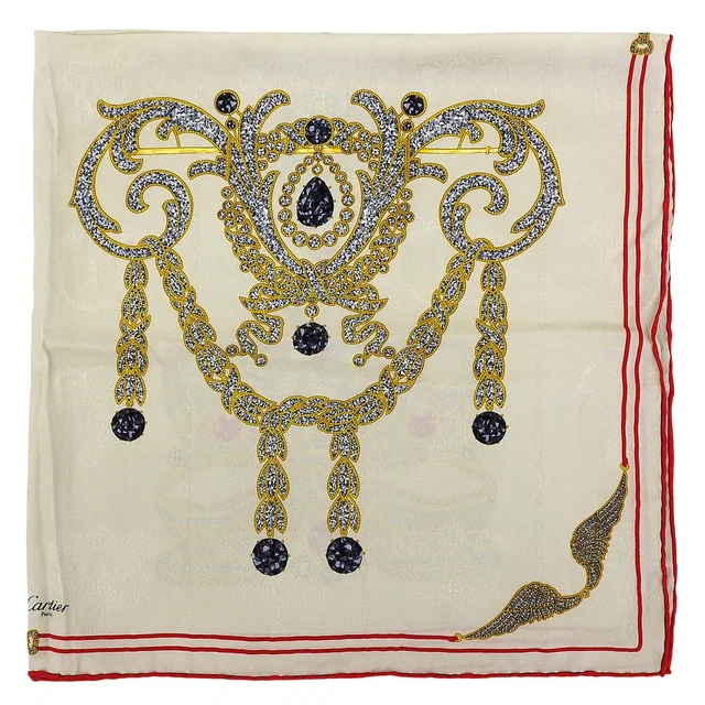 Cartier Jewelry Pattern Scarf Beige/Multi in Beige Silk from VINTAGE QOO TOKYO