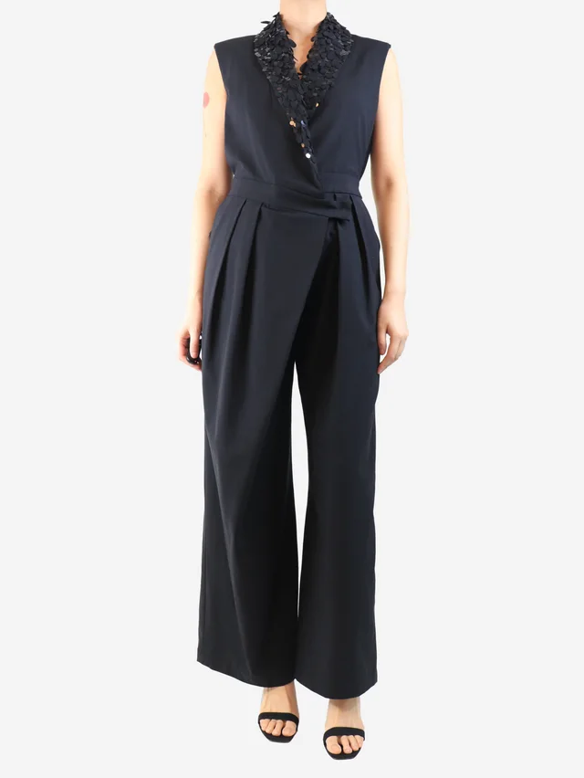 Brunello Cucinelli Black sequin-embellished sleeveless jumpsuit - size M in Black Wool from Sign of the Times