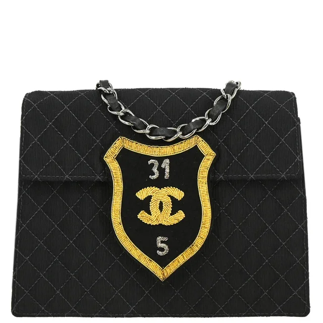 Chanel 2004-2005 Black Canvas Emblem Shoulder Bag in Black Canvas from AMORE Vintage Tokyo
