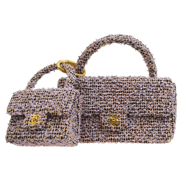 Chanel 1994 Tweed Top Handle Bag Set in Tweed from AMORE Vintage Tokyo