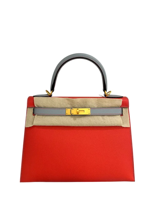 Hermès Kelly 28 HSS Sellier Rose Jaipur / Gris Mouette Epsom Brushed GHW #A (Y2017) - Strap in Pink Epsom leather from Luxury Promise