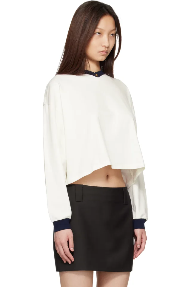 Versace White Stretch Cotton-Jersey Long-Sleeved T-shirt, photo 2 of 4 from SSENSE