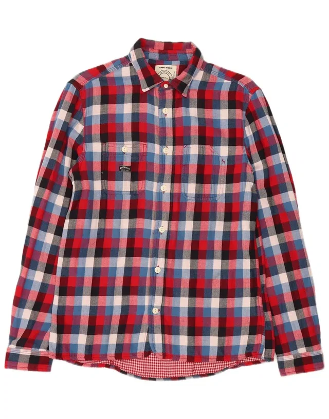 Diesel Mens Flannel Shirt Medium Red Check Cotton in red Woven leather from Grailed