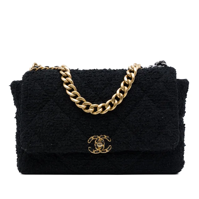 Black Chanel Maxi Tweed 19 Flap Satchel in Black Tweed from Designer Revival, photo 1 of 1