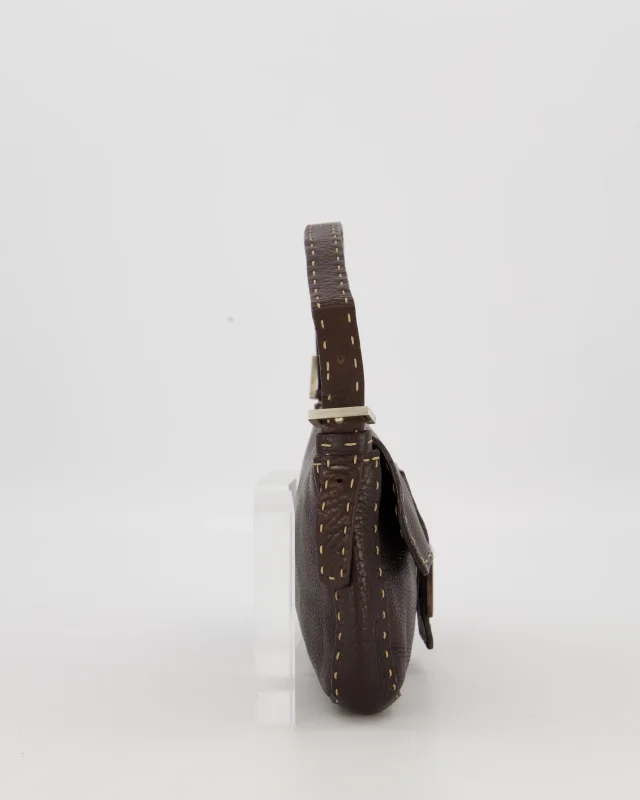 Fendi Selleria Brown Stitched Edge Baguette Bag in Brown Leather from Sellier, photo 3 of 5