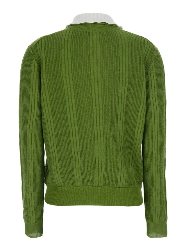 SHUSHU/TONG Green Polo Collar Knit Top with Front Logo in Fabric for Women in Green 100% Fabric, photo 3 of 6 from Gaudenzi Boutique
