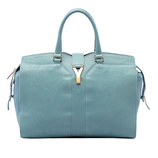 Blue Saint Laurent Large Leather Cabas Chyc Satchel in Blue Leather from Designer Revival