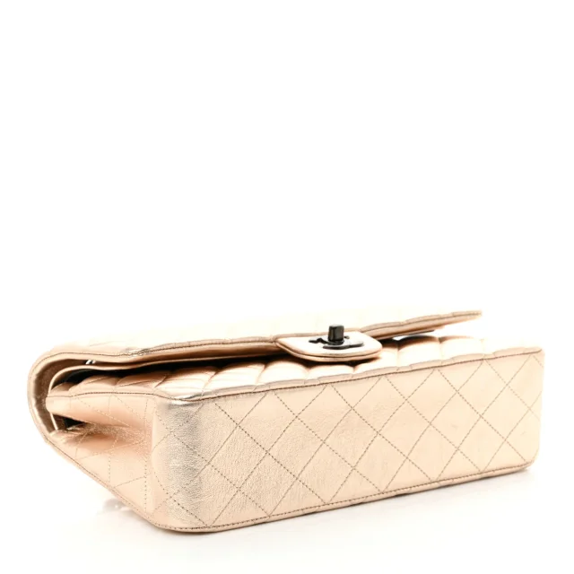 Chanel Metallic Lambskin Quilted Medium Double Flap Gold Black in Black Lambskin from FASHIONPHILE, photo 4 of 12
