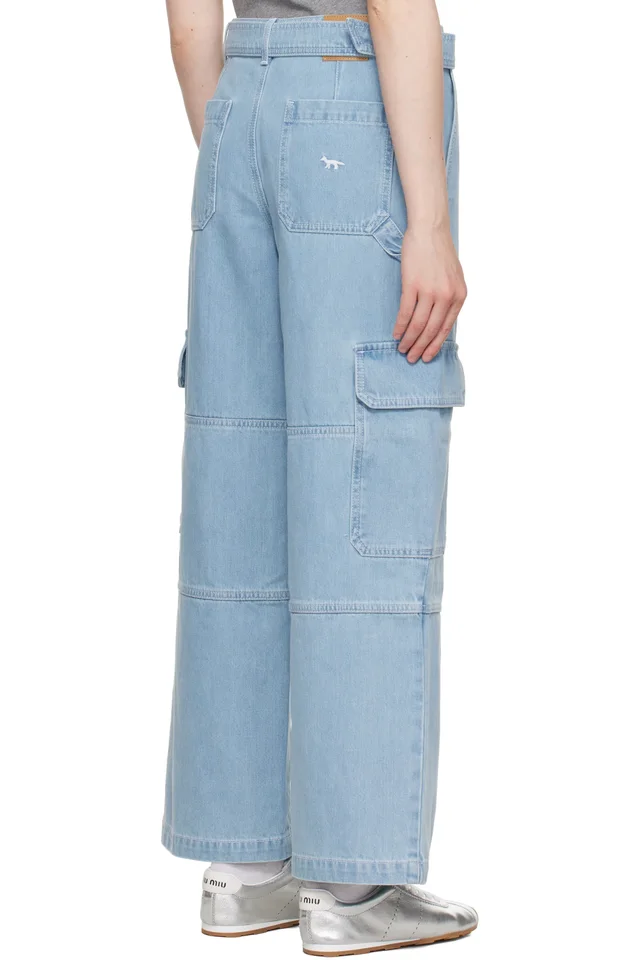 Maison Kitsuné Blue Belted Utility Denim Cargo Pants, photo 3 of 4 from SSENSE