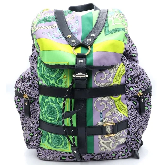 Versace Baroque Pattern Backpack Multicolor in Multicolor Nylon from The Reluxe