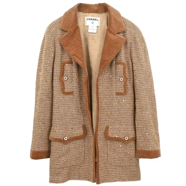 Chanel 2003 Jacket Coat Tweed Brown #44 in Brown Tweed from AMORE Vintage Tokyo
