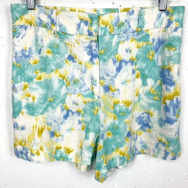 Christian Lacroix Linen Blend Shorts Watercolor Print Zip Fly Pockets Medium in green|yellow from Poshmark