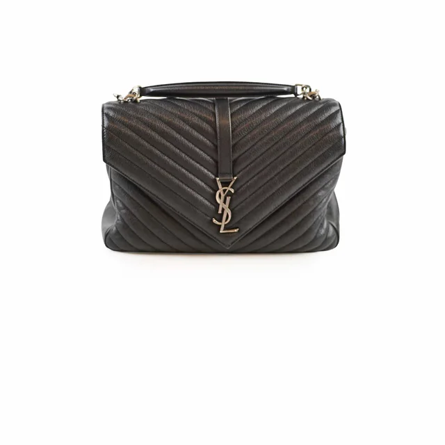 Saint Laurent Large College Chevron Calfskin Black in Black Calfskin from The Purse Affair