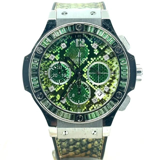 Hublot Big Bang Bao Bang Chronograph Diamond Green Dial Mens Watch 341.SX.7817.PR.1978 in green|white|silver|gold|gray Crocodile from Jomashop.com