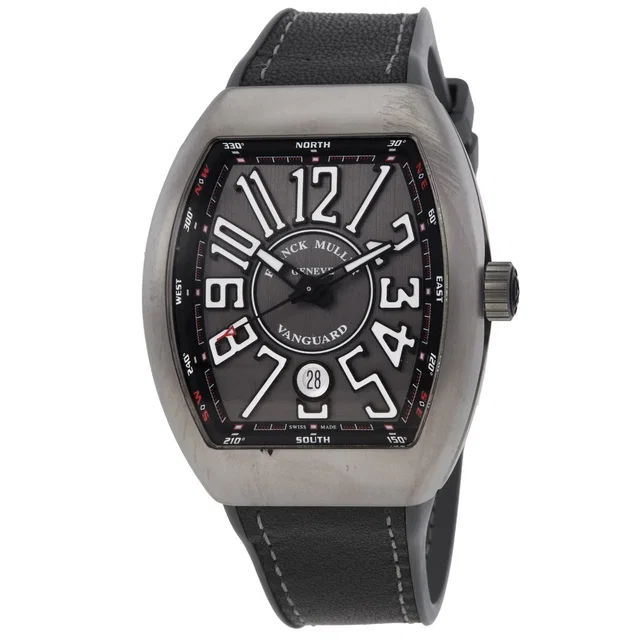 Franck Muller Vanguard Automatic Black Dial Mens Watch V41SCDTTTBR(NR) in silver|black|gray Leather from Jomashop.com