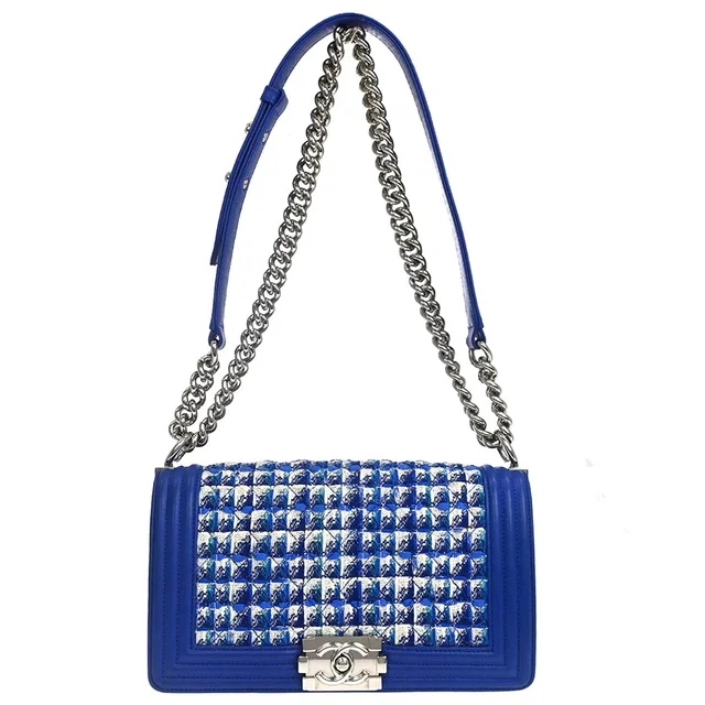 Boy Chanel 2019 Blue Tweed Medium Shoulder Bag in Blue Tweed from AMORE Vintage Tokyo