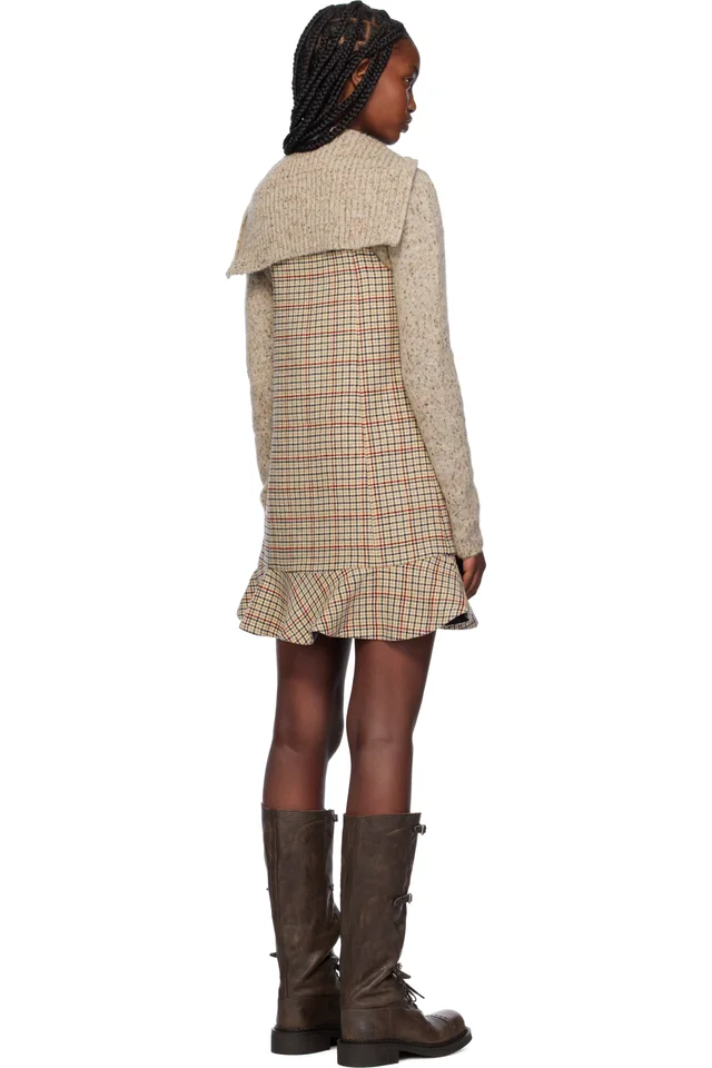 GANNI Beige Check Minidress, photo 3 of 5 from SSENSE