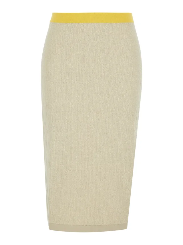 FENDI Beige Midi Skirt with FF Motif in Cotton for Women in Beige 100% Cotton, photo 2 of 6 from Gaudenzi Boutique