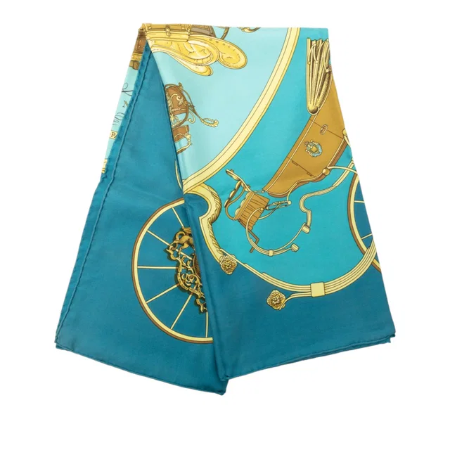 Blue Hermès Springs Silk Scarf 90 Scarves in Blue Silk from Designer Revival