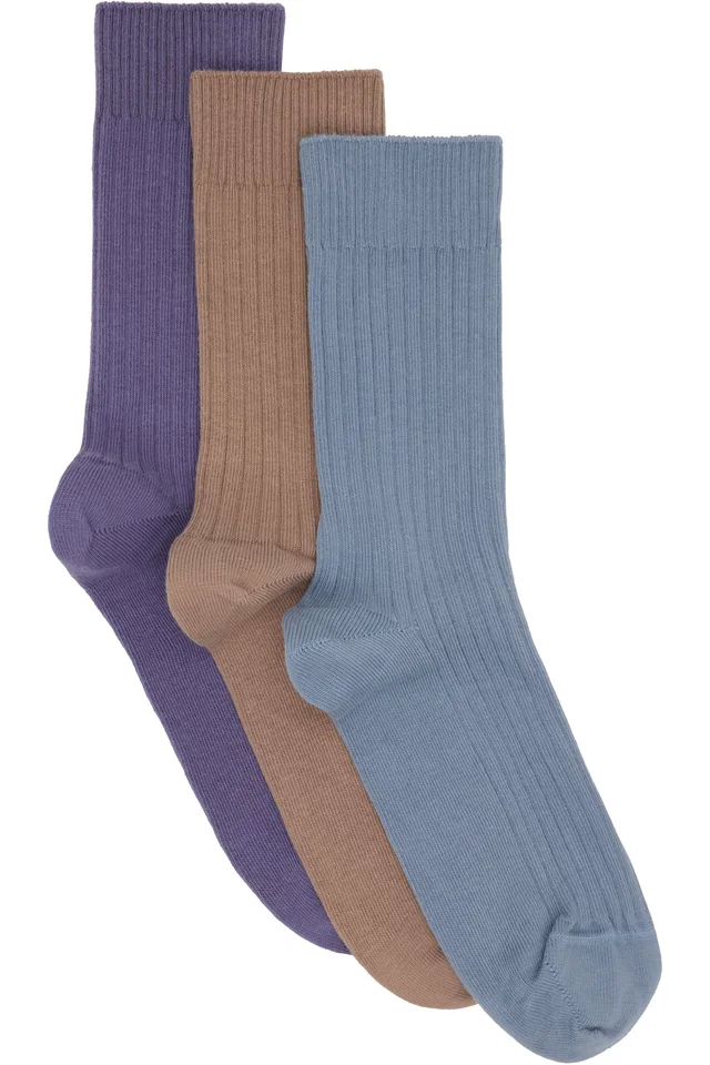 Three-Pack Multicolor Cotton Rib Overankle Socks, image 1 of 1 from SSENSE