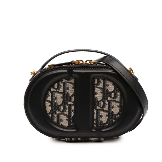 Black Dior Leather and Oblique Canvas CD Oval Camera Bag Satchel in Black Canvas from Designer Revival