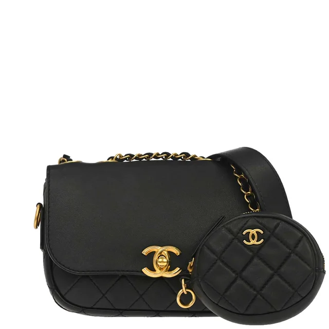 Chanel 2019 Black Calfskin Multi Pouching Flap Shoulder Bag in Black Calfskin from AMORE Vintage Tokyo