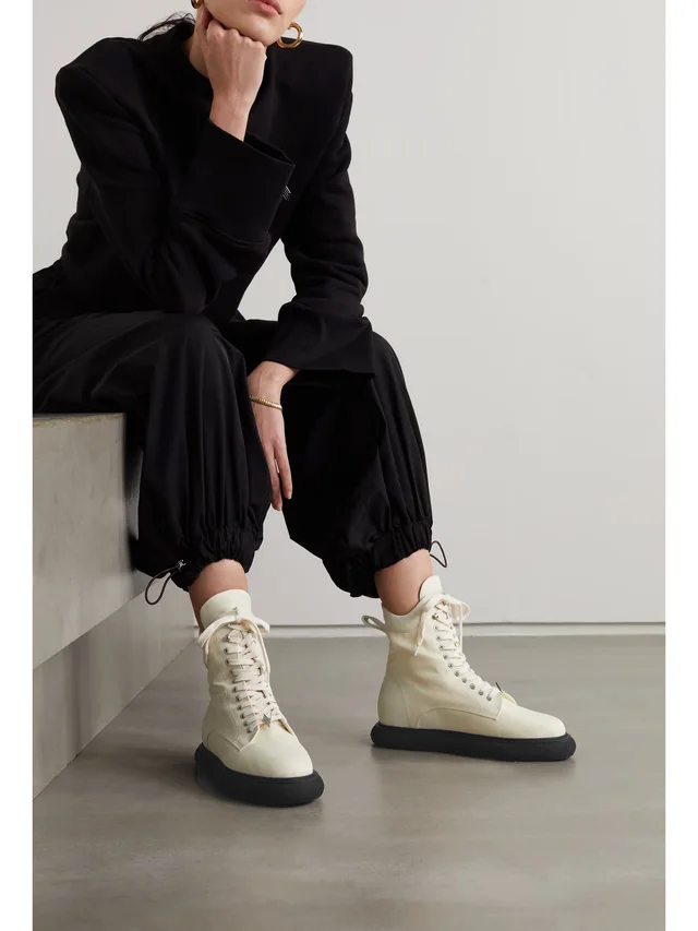 THE ATTICO Selene logo-embellished shell and leather combat boots in White, photo 2 of 2 from NET-A-PORTER (Canada)