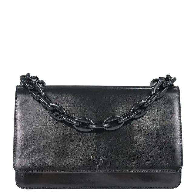 Prada Black Leather Acrylic Shoulder Bag in Black Leather from AMORE Vintage Tokyo