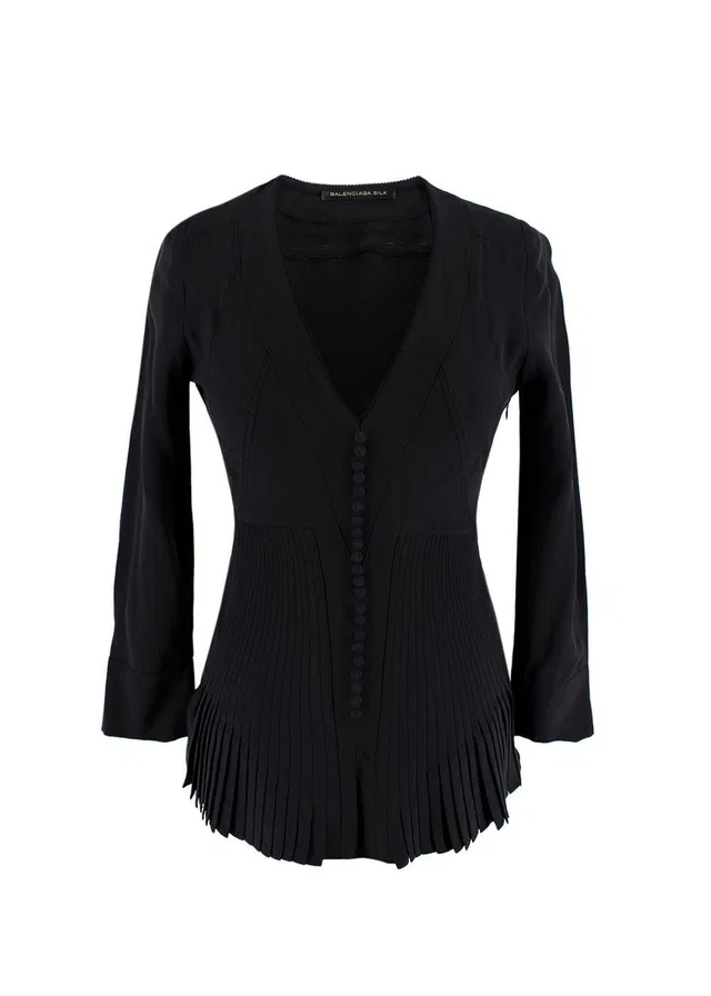 Balenciaga Silk Black Button Blouse in Black Silk from HEWI
