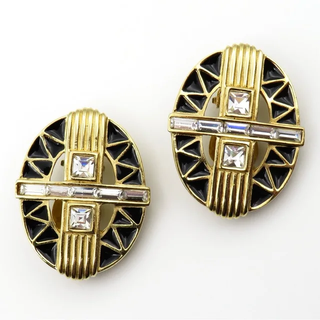 Givenchy Vintage Art Deco Style Gold Tone Enamel Clip On Earrings in black|gold from Poshmark, photo 1 of 1