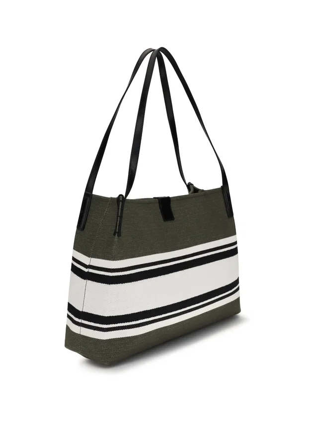 Balmain Tote Bag — Green Cotton in Green Calfskin from HEWI