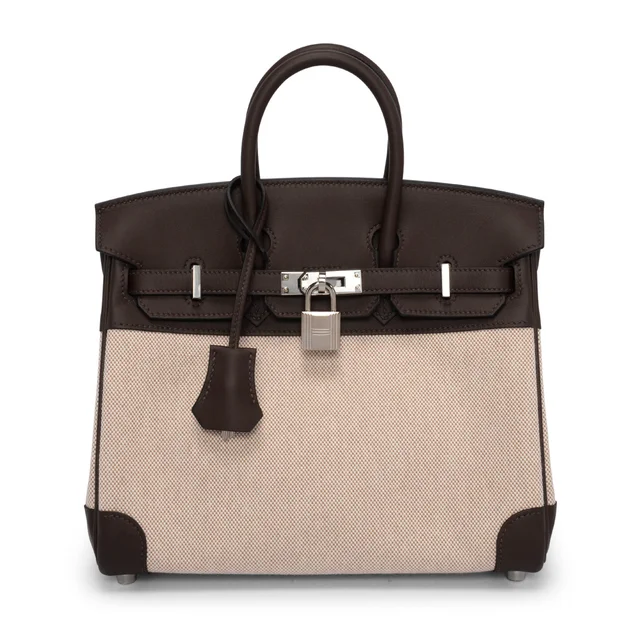 Hermès Swift & Toile H Birkin 25 in Moka & Ecru Swift leather from Blue Spinach