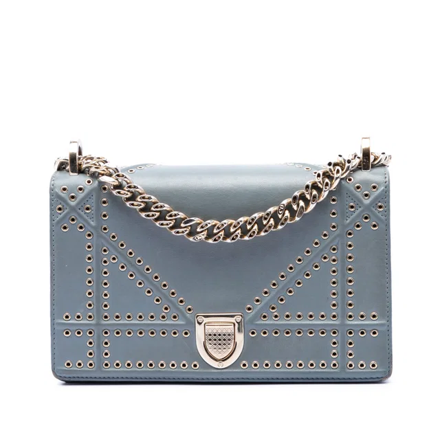 Blue Dior Small Studded Calfskin Diorama Crossbody in Blue Calfskin from Designer Revival