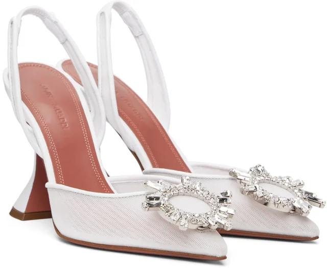 Amina Muaddi White Begum Sling 95 Heels, photo 4 of 4 from SSENSE
