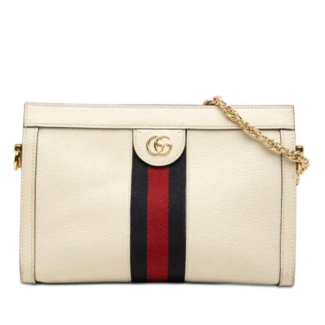 White Gucci Small Calfskin Web Ophidia Chain Crossbody in White Calfskin from Designer Revival