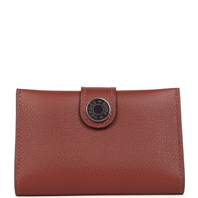 Hermès R.M.S Card Holder Rouge H Evercolor Lacquered Palladium Hardware in Burgundy Goatskin from Madison Avenue Couture