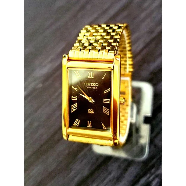 Seiko Sq Tank Mens Watch Gorgeous Black Dial Italian Milanese in gold|black from Poshmark