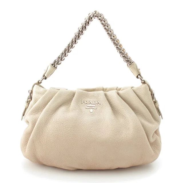Prada Cervo Lux Chain Leather Hobo Gradient Shoulder Bag Ivory Pink Beige in White Leather from The Reluxe