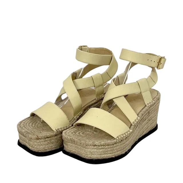 Loewe Thick Sole Sandals Beige Light Yellow Leather Wedges in Beige Leather from The Reluxe