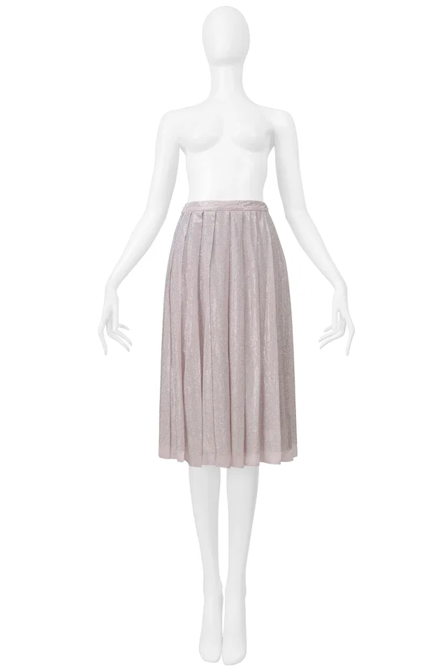Prada Iced Lilac Crystal Beaded Pleated Skirt in Purple Silk from Resurrection Vintage