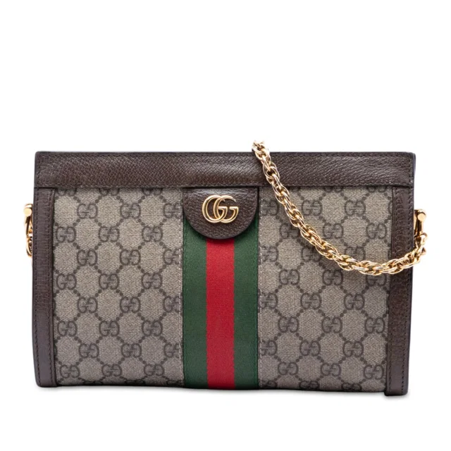 Beige Gucci Small GG Supreme Web Ophidia Chain Crossbody in Beige Coated canvas from Designer Revival